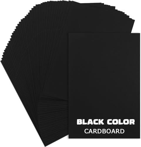 HEKOBAG Tonpapier, 50 Blätt Tonpapier Schwarz A4 Bastelpapier 250g/m² Fotokarton Tonkarton Papier Bastelkartonpapier Tonzeichenpapier für Origami, Papierschnitte, Malen und Basteln