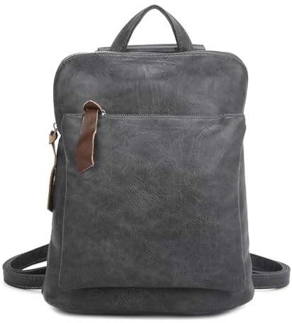 Damen Rucksack Tasche Crossbody Schultertasche Handtasche Messenger Umhängetasche Shopper Cross-Over Handgepäck Vintage Leder Optik Grau