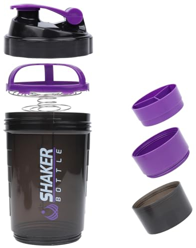 VIGIND Shaker à protéines 500ml,Bouteille shaker pour protéines,shaker avec compartiment,Mélangeur Sans Grumeaux,Anti-Fuite,Sans BPA & Lavable Lave-Vaisselle (violet)