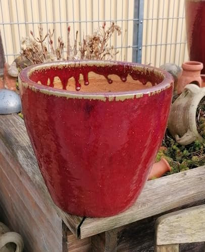 Generisch NEU !! Roter Pflanztopf ø 24 cm aus frostfesten Steinzeug Pflanztopf Blumentopf Garten Deko Mediterran Kübel