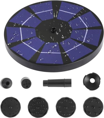 Fontaine solaire 3 W avec batterie intégrée 1200 mAh Pompe à eau solaire avec 6 buses pour bain d'oiseaux, jardin, terrasse, extérieur