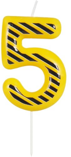 Yiran Yellow and Black Stripes Number 5 Candle, Construction Cake Toppers, Engineering Vehicle Birthday Cake Decorations Toppers for Boys Party Supplies