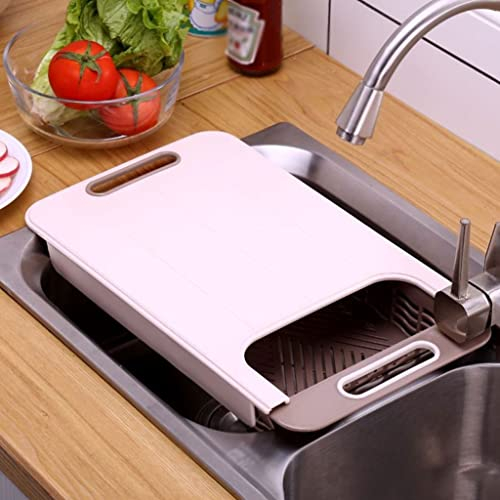 OQHAIR Planche à découper pour évier multifonction rétractable, planche à découper pour la cuisine, planche à découper en plastique pour viande, poisson, légumes, fromage, fournitures de