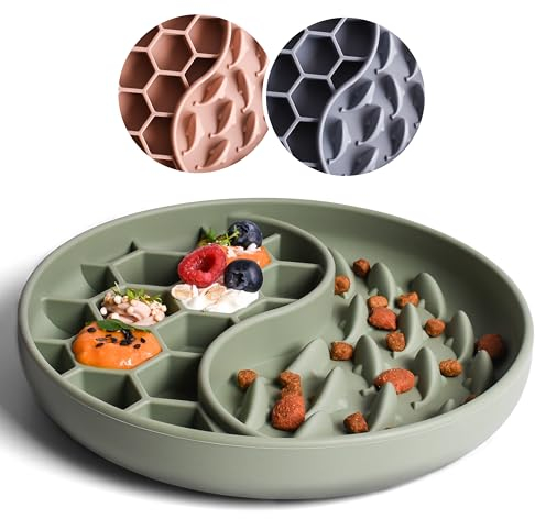 ne&no® Anti Schling Napf für Hunde und Katzen I Slow Feeder I Leckmatte Hund mit großem Saugnapf I Schleckmatte Katze für Nassfutter und Trockenfutter (sage Green)
