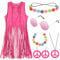 YADODO Costume hippie pour femme - Ensemble gilet hippie - Accessoires pour femme - Boléro bohème vintage - Rose - Vêtements des années 60 et 70 - Costume disco à franges - Gilet à franges - Cowgirl