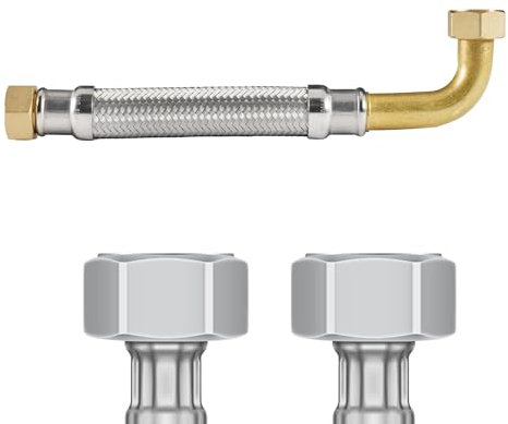 DVGW Gep. Tubo corazzato 3/4 – 1 pollici, 30 – 150 cm, tubo flessibile, DN25&DN19, collegamento acqua, riscaldamento, impianto di addolcimento (50 cm, dado da 3/4 pollici con arco x tubo corazzato da