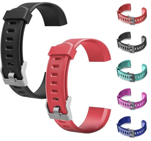 CXINLky Ersatzbänder, Uhrenarmbänder aus Silikon für ID115Plus HR Smart Watch, Verstellbare Riemen, Buntes Uhrenarmband Zubehör für ID115Plus HR Smartwatch (2 Stuck-Schwarz+Rot)