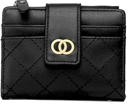 Anseom Portefeuille Femme, Noir Porte Feuilles pour Femme Court Porte-Monnaie Portable avec Emplacements pour Cartes, Espèceset et Photo, Poche pour la Monnaie, Mini Zippé Pochette de Monnaie en PU