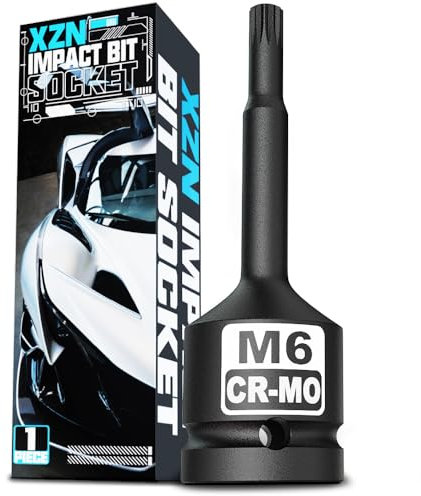 KIRXST Juego de Vasos de Impacto con Puntas Multidientes 1/2, M6 XZN Llaves de Vaso con Triple Cuadrada, para Bicicletas, Automóviles, Maquinaria