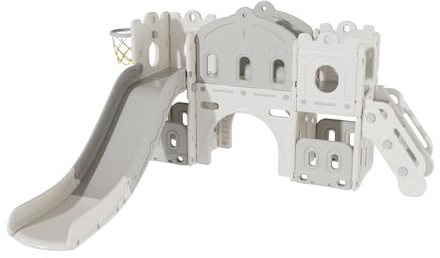 Reenborn Kinderrutsche, Rutsche und Schaukel, Rutsche Outdoor Indoor, Rutsche für den Garten, Baby Freistehende Rutsche, Indoor Outdoor Aktivitätszentrum für Kleinkinder (Aisle-Grey White)