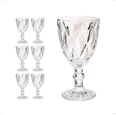 DEVINESOFT Juego de 6 copas vintage de 310 ml de cristal grueso transparente: Elegancia clásica para servir bebidas, perfectas para ocasiones especiales y decoración vintage.