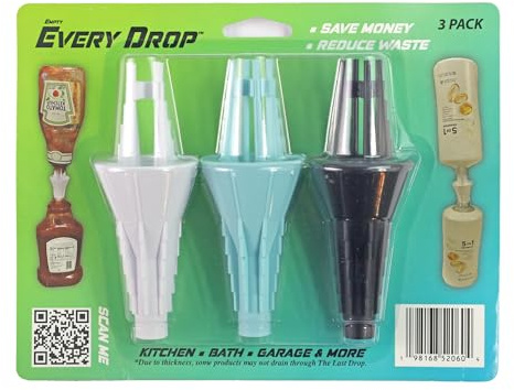 JCK Innovations Each Drop, 3 Pack, Universal Bottle Emptying Kit Transfer Connector for Soap, Lotion, Shampoo, Conditioner and Kitchen Condiments, Coupler