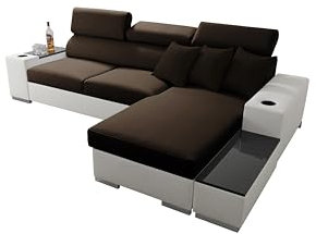 All4All Ecksofa mit Schlaffunktion Sante Mini 274x170 cm - Sofa mit Bettkasten - Schlafsofa L-Form - Eckcouch - für 3 Personen - Braun - Seite rechts - Amor Velvet 4301 mit Kunstleder weiß 26