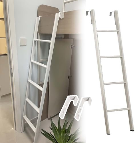 CMYUN Hochbett Leiter Leiter für Etagenbett Im Wohnheim-Hochbett mit Haken, Kurze Etagenbettleiter für Wohnmobile, Nur Weiße Metallleitern, Platzsparend(130cm/50)