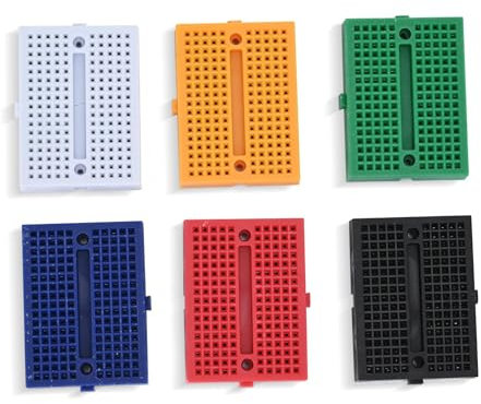 Podazz 6PCS Mini Breadboard Kit, 170 Tie-Points Solderless Breadboard Kit, Yellow, 6 Color Mini Breadboard with Double Sided Tape for Electronic Kits UNO R3 MEGA