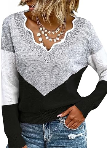 Ranphee Pull Femme Hiver Chaud Chic et Original Fin Elegant Vêtements Automne 2026 Patchwork Sweater