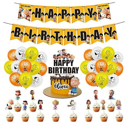 Damoff Kindergeburtstag Deko: Luftballons, Girlande, Kuchen Topper - Cartoon-Muster, Rot, Blau, Gelb