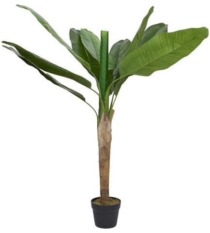 HOME DECO FACTORY, HD0455, Pianta di banano Artificiale 120 cm - Decorazione Interna Tropicale, Foglie Verdi, Elemento Centrale per Soggiorno o Ufficio, Facile Manutenzione - Verde 120 cm