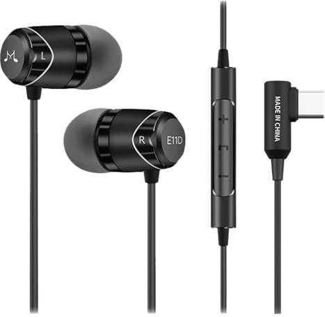 SoundMAGIC E11D USB-C In-Ear-Stereo-Kopfhörer mit 10-mm-Treibern, Metallgehäuse, L-förmiger Stecker, Inline-Controller, HiFi-Sound, Schwarz