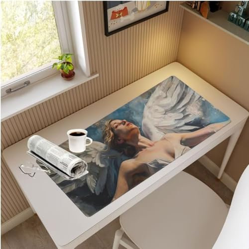 Mauspad XXL Engel Mauspad 1500x600x3 mm, Gaming Mousepad XXL Mauspad Flügel Schreibtischunterlage, Wasserdicht Mouse Pad Groß rutschfeste Unterseite Desk Mat Gaming Zubehör, Geschenke für Frauen M860