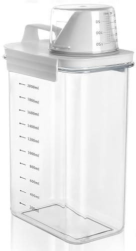 pangdapengpeng Distributeur de Lessive Hermétique de 2300 ml avec Verre Doseur, Distributeur Lessive Liquide, Doseur Lessive Liquide, Contenants de Céréales, de Flocons D'avoine (Transparent,2300ml)