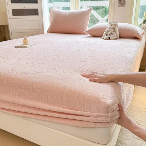 JIANINGHOME Winter Spannbettlaken 150x190,Fleece Plüsch Spannbettlaken Kuschelige Flauschig Cashmere-Touch Winter Warm Bettlaken Spannbetttuch
