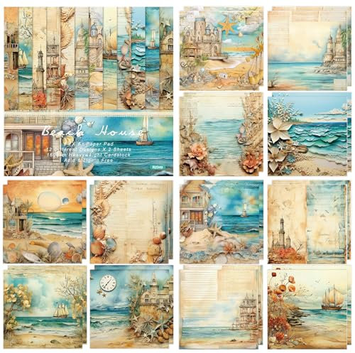 YUYWWAN Scrapbook-Papier, 24 Blätter Vintage Decoupage Papier Meeresthema Designpapier Stamperia Dekopapier, Quadratisch, Bunt