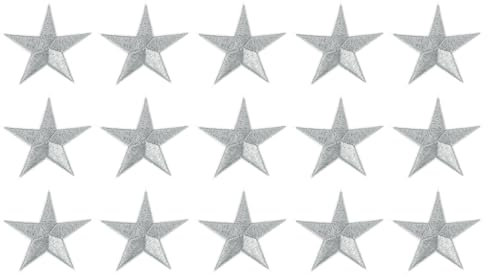 sourcing map 15Pcs Iron on Star Patches, Sew on Star Embroidered Patches, Decorative Repair Patch Applique for DIY Crafts Backpacks Bags Hats Clothes, 70mm Silver