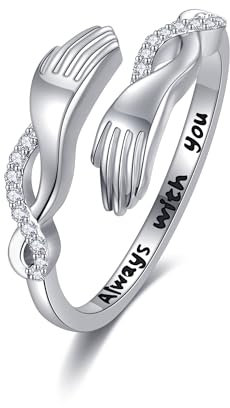 ONEFINITY Umarmungsring 925er Sterlingsilber Umarmungsringe für Frauen Unendlichkeitssymbol umarmende Hände offene Versprechensringe Valentinstags Geburtstagsgeschenke für Männer und Frauen