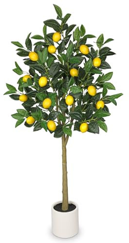 Oairse 4FT Artificial Lemon Trees, Large Artificial Plants Indoor with White Ceramic Pot Faux Potted Lemons Citrus Tree Fake Floor Plants Lemon Decorations for Home Living Room Office Bedroom Table