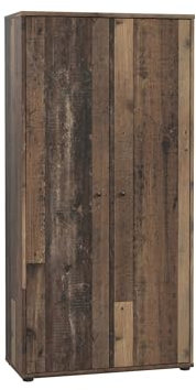 möbelando Mehrzweckschrank >TEMPRA2< in Old-Wood Vintage Dekor (73,7x149,5x34,8 cm) bietet 5 Fächer, 2 Türen und einen robusten Kunststoffboden für modernen Stauraum.