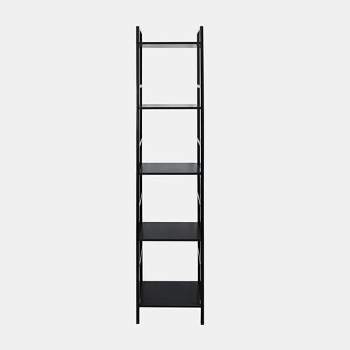 OHS Narrow Shelving Unit with 5 Tiers, Office Living Room Storage Industrial Bookcase Tall Thin Shallow Shelves for Bedroom Bathrooms Metal Framing Shelves, Black - 140 x 30 x 24cm
