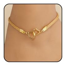 BelleVive Doppelherz-Fußkettchen – plaqué Or 14 carats, Strass Diamant étanche pour Femmes, chaîne de Cheville dorée, Cheville d'été, Bijou de Pied, Bracelet de Cheville pour Femmes