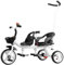 Generisch Tandem-Dreirad mit Zwei Sitzen, Kinderwagen mit Schubstange, Dreiräder mit Lenkung der Eltern, Rücksitz mit Gurt und Armlehne, Fußbremsen an den Hinterrädern, Dreirad mit Pedalen