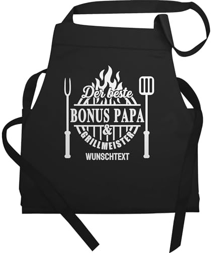 Geschenk mit Namen personalisiert by Shirtracer - Schürze - Stiefpapa - Grillschürze Der beste Bonus Papa und Grillmeister I Vatertagsgeschenk Stiefvater Geschenk Grillen für Bonus Papas Geschenk