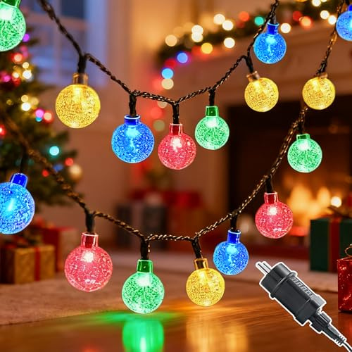 Meision LED Lichterkette Außen 10M, Kugel Kristallkugeln Lichterkette Innen mit Stecker + 8 Modi + Timer + IP44, Lichterketten Weihnachtsbaum für Garten Balkon Weihnachten, Bunt