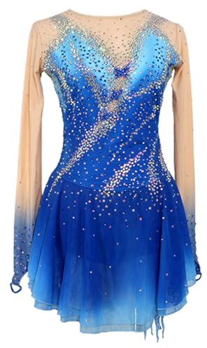 purpleq Eiskunstlauf Leistung Kleid für Mädchen Eislauf Wettkampf Kostüm für Damen Langarm Trikots für Rhythmische Gymnastik Strass Handgefertigt Gradient
