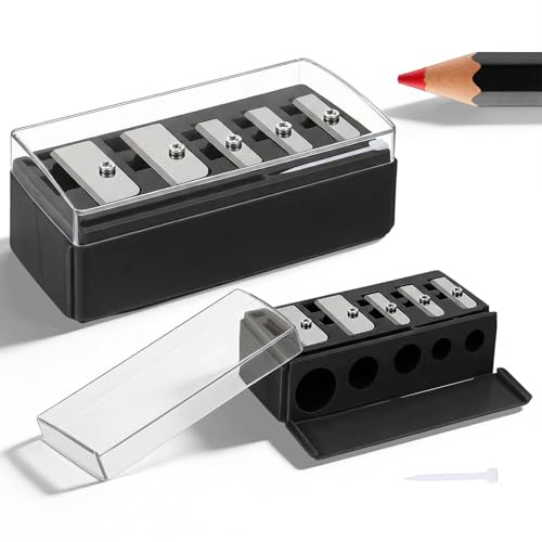 2 STK 5-Loch Makeup Sharpener Anspitzer Mit Behälter, Kosmetikstifte Spitzer Mit Dose Klein Universal Make-up-Bleistiftspitzer Für Augenbrauenstift, Lippenkonturenstift, Eyeliner(Schwarz)