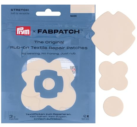 Prym 921001 FabPatch STRETCH Rub-on Patch Beige (3 Stück) – Selbstklebende bi-elastische Reparaturflicken für Sportbekleidung, Leggings, Jacken & Sneaker – Textilreparatur ohne Nähen & Bügeln