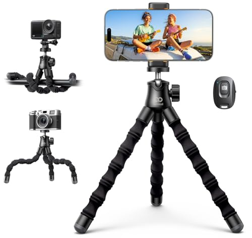 Lamicall Tripode para Móvil - [Ultraligero] Mini Tripode Flexible Portátil | con Control Remoto Inalámbrico, 360°Rotación, Trípode con Tornillo 1/4'' y Zapata Fría para iPhone/Android/Cámara/para GoPro