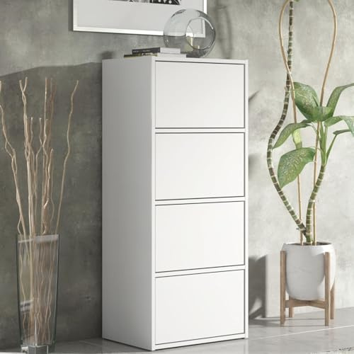 MebLocker Schuhschrank 50 cm, 4 Türen, Weiß | Flur Wohnzimmer Schlafzimmer, Platzsparender Schrank, Regale, Flurmöbel 50x120x39 cm