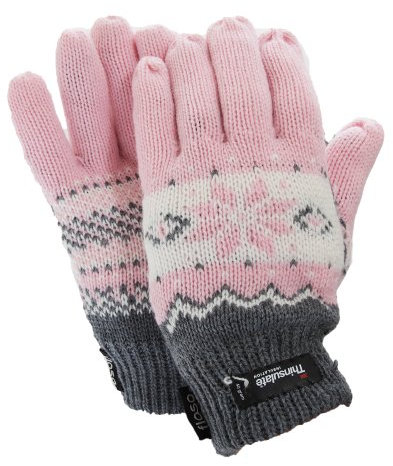 Floso® Damen Thermo Strick-Handschuhe mit Norweger-Muster (Einheitsgröße) (Pink)