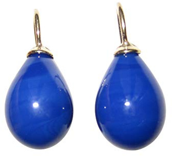 Stilvolle dunkel-blaue Glas-Ohrringe Ohr-Hänger Tropfen-Ohrringe Bügel Sterling-Silber vergoldet elegant edel festlich Handarbeit Heide Heinzendorff