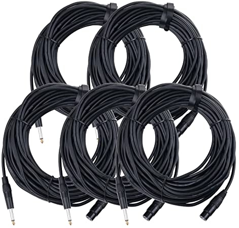 Pronomic 5er Set XFJ-20 XLR zu Klinke Kabel (unsymmetrisches Mikrofonkabel, Länge 20m, säure- und ölfest, Spannzangen-Zugentlastung) schwarz