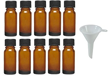 Viva Haushaltswaren, 10 x dropper bottles 10 ml, apothecary glass oil bottles with dropper insert in brown, incl. funnel, Glass, brown, 10 ml