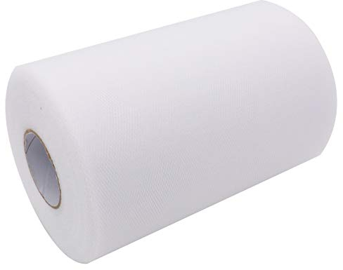 BIT.FLY Tüllstoff Tüll Rolle - 15cm x 91,4m Weiß Tüll Wedding Decoration Tüllband für Hochzeit Auto Dekoration Tisch Deko DIY Party Feier Bogen Geschenk Box Dekoration
