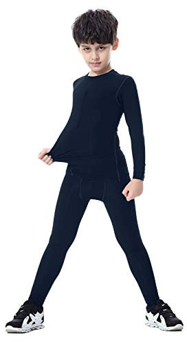 Jungen Kinder Ski Unterwäsche Kompressions Unterwäsche langärmligem Oberteil + Langer Unterhose Grün 7