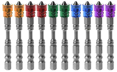 Eyech Lot de 10 embouts de tournevis cruciformes magnétiques PH2 avec tige hexagonale de 6,35 mm pour plaque de plâtre, cloison sèche, alliage S2