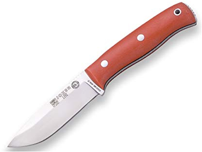 joker Coltello da caccia 190 CN111-P con mango Micarta Tela arancione e lama 10,5 cm in acciaio inox 1.4116, include custodia in pelle con selce per attività di Pesca, l'Escursionismo, Il Campeggio
