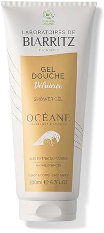 Laboratoires de Biarritz - Gel Douche Océane aux Extraits Marins - Certifié Bio - Sans Savon, Sans Sulfate - Visage et Corps - 200 ml - Fabriqué en France